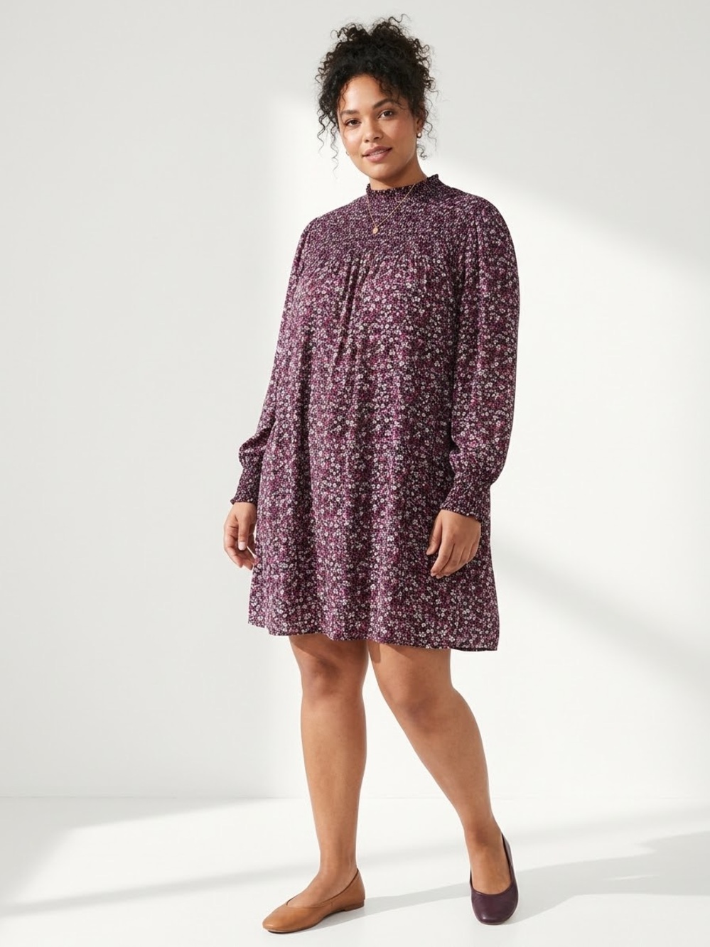Reitmans Floral Smocked Mock Neck Mini Dress Size 2X